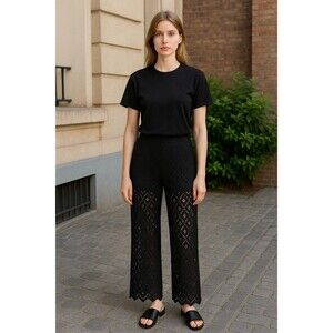 NEW Boom Boom Black Lace Pants Womens L Sexy See Through Overlay Long Tall NWT